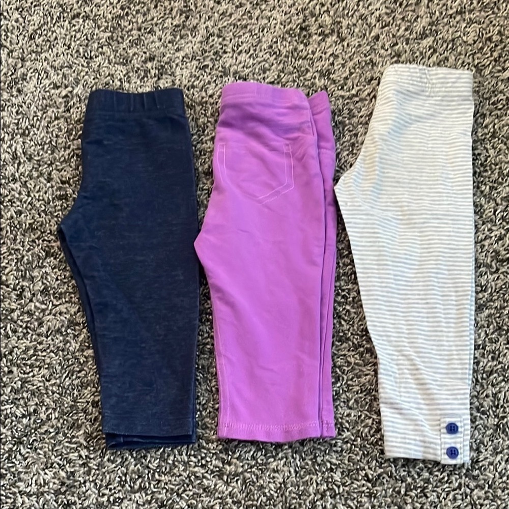 Bundle of 12 months leggings Navy, Purple and Cream Striped Trio